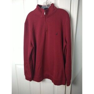 Nautica Men's XL 1/4 Zip Red Pullover Sweatshirt Soft Lightweight Warm Atheleisu